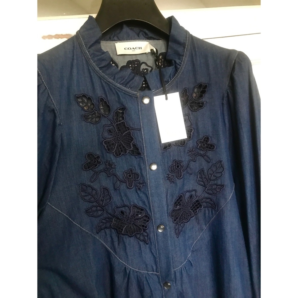 COACH $495 rare denim western embroidered yoke EMB dress - Size 14 - NWT